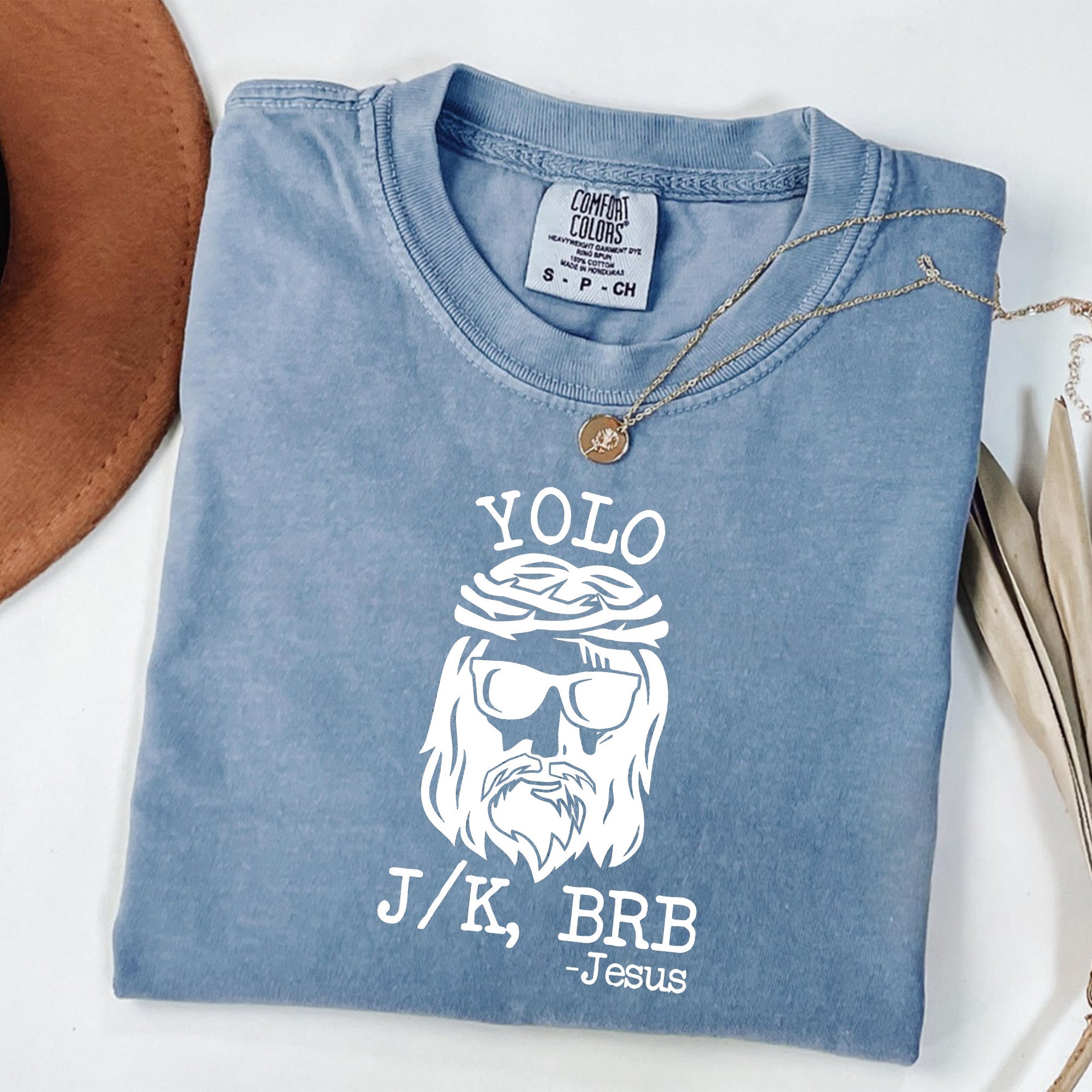 YOLO JESUS Comfort Colors Shirt, Easter T-Shirt, Women's Christian Tee, Funny Jesus J/K BRB Shirt, Humorous Easter Apparel, Faith-Based Gift